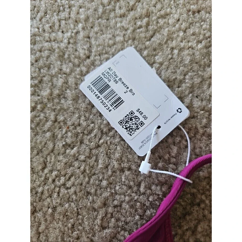 Lululemon Women's All Day Breeze Bra - Magenta Purple - Size 2 NEW $48